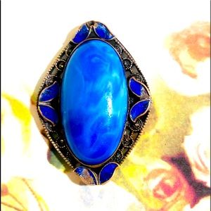 Antique Art Nouveau Faux Lapis Enamel Pendant